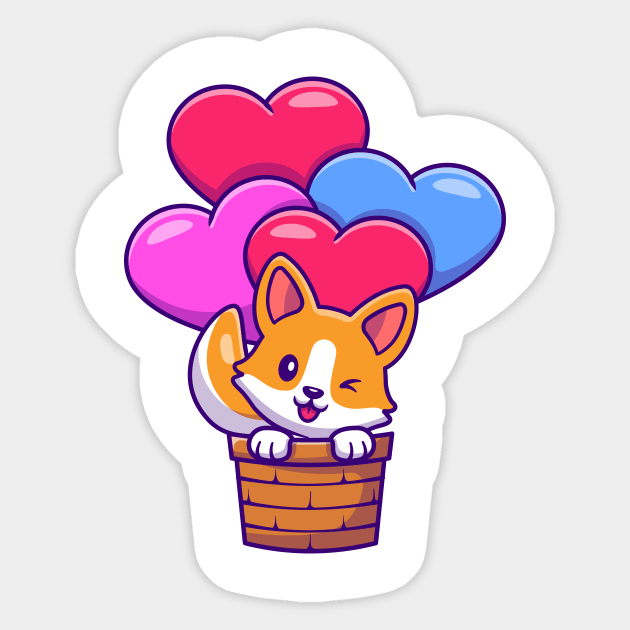 Cute Corgi Dog Flying With Love Balloon Cartoon Sticker by Catalyst Labs